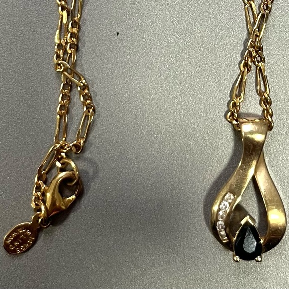 14k Yellow Gold 0.50 CT Sapphire And Diamond Ribbon Pendant EMA - Picture 3 of 3